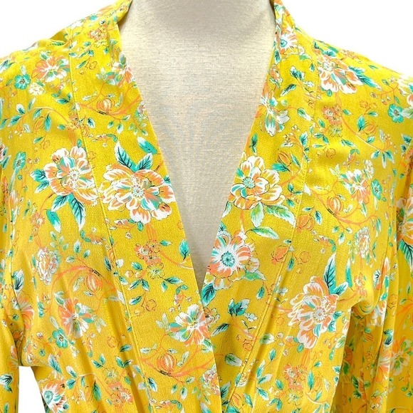 Chelsea & Violet NWT Floral Print Yellow Flowing Dusty Citron Duster Kimono Med - Picture 6 of 15